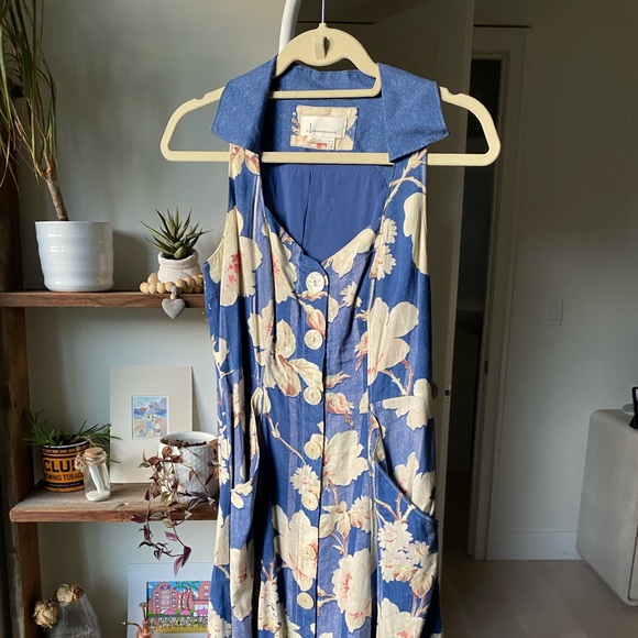 Anthropologie Denim Floral Dress - Picture 1 of 6